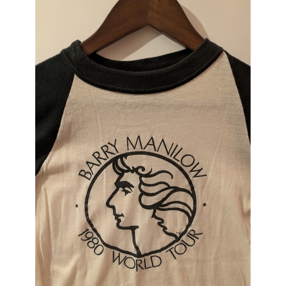 Vintage Barry Manilow Tour Shirt Mens M White Black Good 1980 Raglan Tee